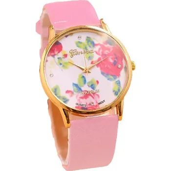 Hodinky Dámské hodinky GENEVA světle růžové s květy