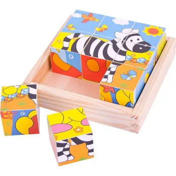 Dřevěná hračka BIGJIGS Dřevěné kostky - zvířátka SAFARI