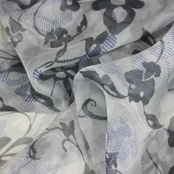 Hedvábný šifon šedý, květinový vzor, š.140