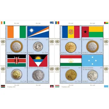 Poštovní známka OSN New York (2013) MiNr. 838 - 845 ** - PL - OSN Ženeva - Vlajky a mince 2013