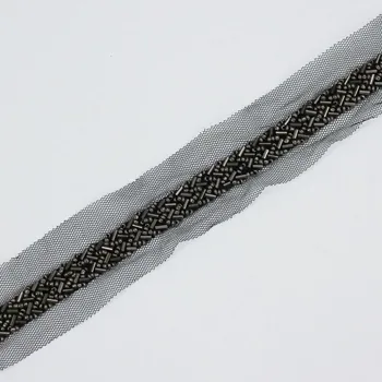 Opasek Borta černá tylová s rokajlovou výšivkou