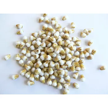 Dětské navlékací korálky Mačkané korálky tvarové padák 8x6 mm, bílá s efektem