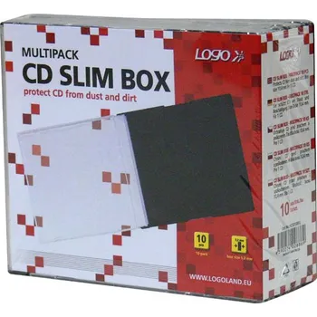 Příslušenství pro datový nosič Box na 1ks CD, 5,2mm slim, průhledný, černý tray, tenký, 10-pack, Logo