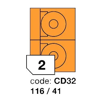 Samolepící etiketa Samolepící etikety Rayfilm Office průměr 116/41 mm 300 archů, fluo oranžová, R0133.CD32D