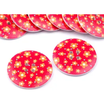 Knoflík Knoflík dřevěný 60“ (38,1 mm) Květ 110971 - červená