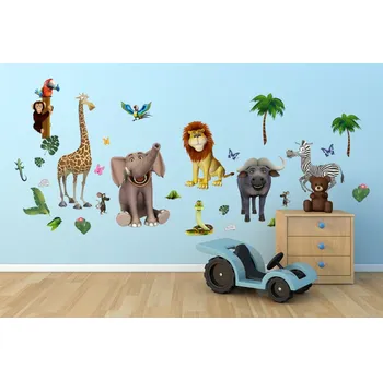 Samolepící dekorace XL dětské samolepky na zeď - Zvířata Safari 120x150