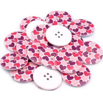 Knoflík Knoflík dřevěný 60" (38,1 mm) SRDCE 110970 - růžový