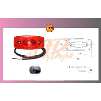 Zadní světlomet světlo obrys.LED-červ.12V/1W+0,5m kabel