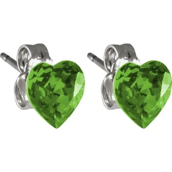 Náušnice Náušnice se Swarovski Elements srdíčko, světle zelené, pecky, 713854-peridot