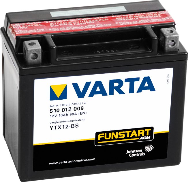 Motobaterie Varta 12V, 10Ah, 150A, YTX12-BS , levá 510012