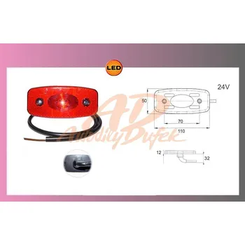 Zadní světlomet světlo obrys.LED-červ.24V/1W+0,5m kabel