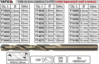 Vrták Vrták na kov HSS-COBALT průměr 7,5 mm Yato YT-4075