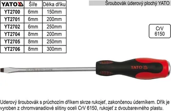 Šroubovák Šroubovák plochý 6 x 150 mm úderový CrV Yato YT-2700