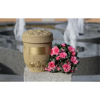 Smuteční dekorace Mramolitová urna zlatá s růží