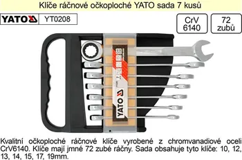 Kleště Sada klíčů očkoplochých 7ks 10-19 mm ráčnové Yato YT-0208