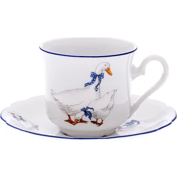 Čajový šálek, karlovarský porcelán Leander Loučky, Mary Anne, husy