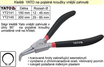 Kleště Kleště na pojistné kroužky délka 200mm vnější zahnuté Yato YT-2145