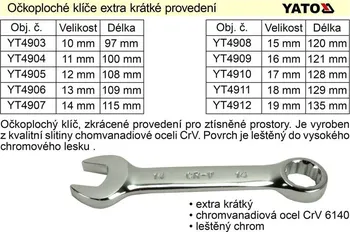 Klíč Klíč očkoplochý 15mm krátký Yato YT-4908