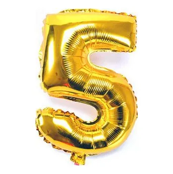 Balónek Fóliový balónek číslo 5 - zlatý, 40 cm