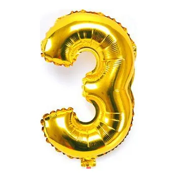 Balónek Fóliový balónek číslo 3 - zlatý, 40 cm