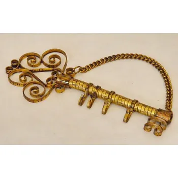 Věšák Mosazný věšák na klíče zlatý nástěnný do předsíně