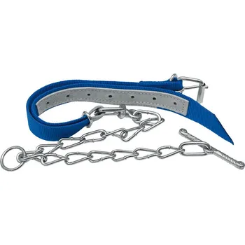 Obojek pro telata modrý trevira 850 x 40 mm s řetězovým vazákem 1200 mm