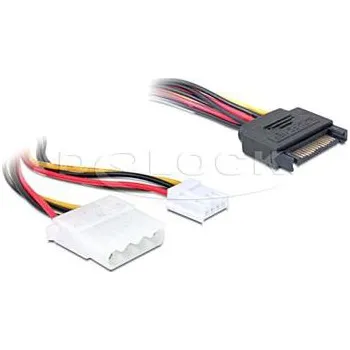 Kabel do PC Delock napájecí adaptér SATA samec 15 pin > 4 pin Molex + 3,5 floppy