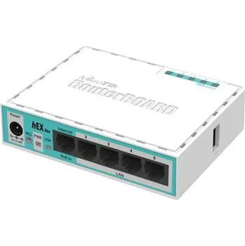 MikroTik RouterBOARD RB750r2, hEX lite, ROS L4, 5xLAN, montážní krabice, napájecí adaptér