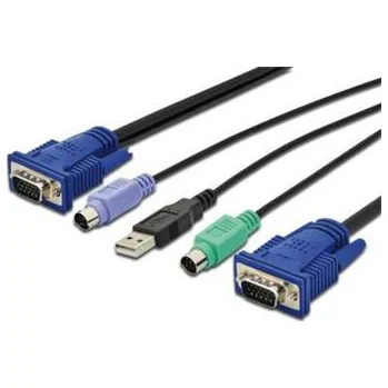 KVM přepínač Digitus Kabelová sada KVM, VGA, PS/2-myš, PS/2-klávesnice, USB černá, 3,0 m
