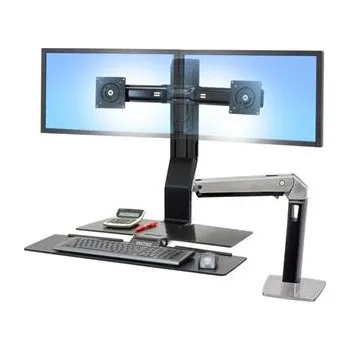 Držák monitoru ERGOTRON WorkFit-A, Dual Display, Polished aluminum, nastavitelný stolní držák pro dva monitory , kláv.+myš+odkl. ploch