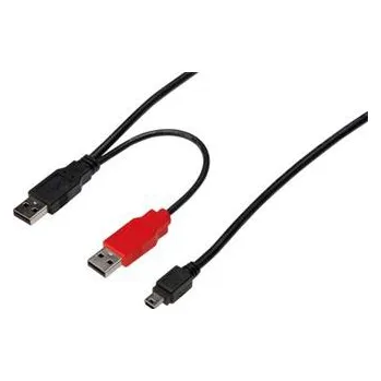 Datový kabel Digitus USB napájecí Y kabel, 2xUSB A na mini USB B, Měď, 1m