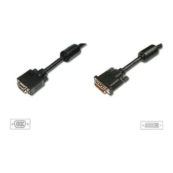 Video kabel Digitus připojovací kabel DVI-I(24+5)/HDSUB15, 2xferit, černý 2m
