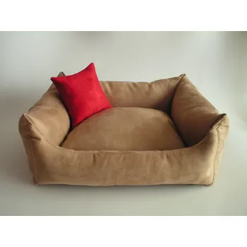 Pelíšek pro psa DELUXE Pelíšek pro psa - cappuccino / cappuccino / červená – malinová