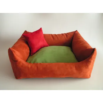 Pelíšek pro psa DELUXE Pelíšek pro psa - tmavě-oranžový/zrzavý / zelená / červená – malinová