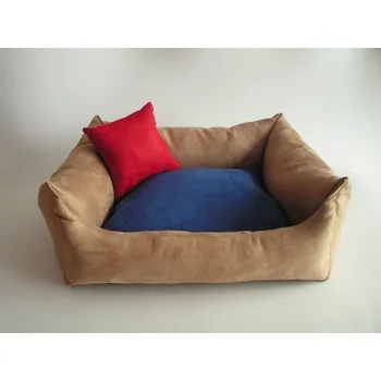 Pelíšek pro psa DELUXE Pelíšek pro psa - cappuccino / tmavě modrá / červená – malinová