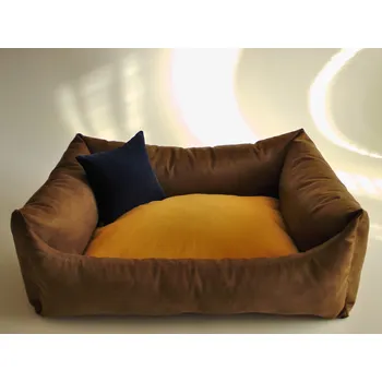 Pelíšek pro psa DELUXE Pelíšek pro psa - tmavě hnědá / žlutá - medová / tmavě modrá