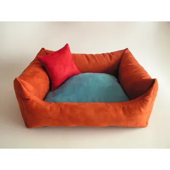 Pelíšek pro psa DELUXE Pelíšek pro psa - tmavě-oranžový/zrzavý / tyrkysová / červená – malinová