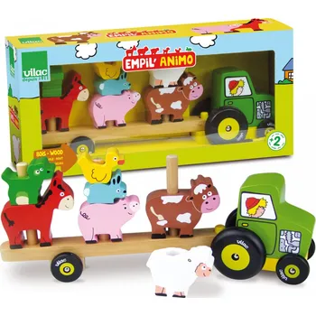 Dřevěná hračka Vilac Traktor Se Zvířátky - Nasazování