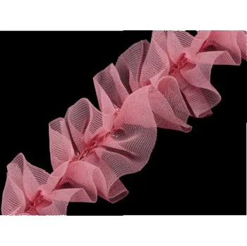 Prýmek, volánek oděvní, monofilový 40mm, světle růžová, metráž