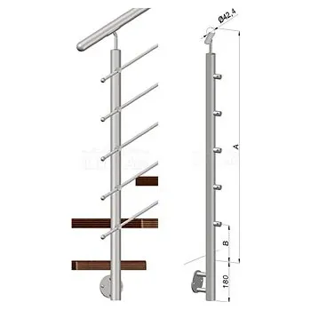 Zábradlí Zábradlí na schody- sloupek s bočním kotvení, 5 prutů vnějších, EB1-BHP5-2