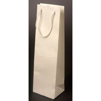 Dárková taška Papírová taška 11x9x40 cm na víno láhev 0,75l sulfát bílý, bavlněná držadla