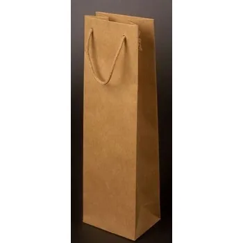 Dárková taška Papírová taška 11x9x40 cm na víno láhev 0,75 l sulfát přírodní, bavlněná držadla