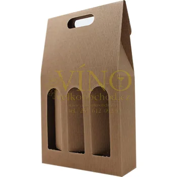 Víno AKCE IHNED - Kartonová krabička 24x8x40 cm na víno na 3 láhve 0,75L přírodní vlnitá lepená