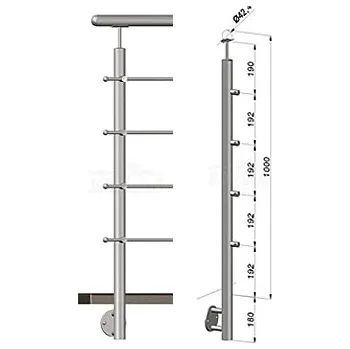 Zábradlí Nerezové zábradlí - sloupek, boční kotvení, 4 pruty vnější, EB1-BHP4-1