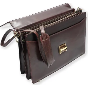 Kožená aktovka SUB ROSA s páskem přes rameno barva hnědá