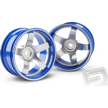 RC model auta Hliníkový disk 5 paprsků, offset 6 mm - modrá barva (2 ks)