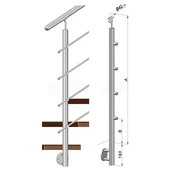 Zábradlí Zábradlí na schody - sloupek s bočním kotvení, 4 pruty vnější, EB1-BHP4-2