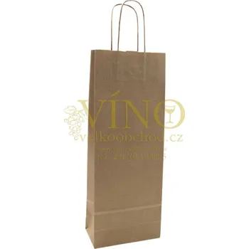 Dárková taška Akce ihned Dárková papírová taška 14x8x39 cm na víno 1 láhev 0,75 l sulfát přírodní hnědá