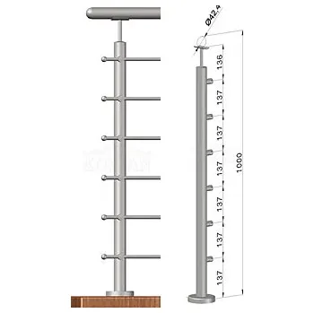 Zábradlí Nerezové zábradlí - sloupek, vrchní kotvení, 6 prutů, EB1-VHS6-1