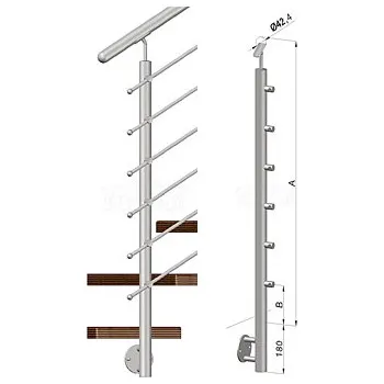 Zábradlí Zábradlí na schody - sloupek s bočním kotvení, 6 prutů vnějších, EB1-BHP6-2